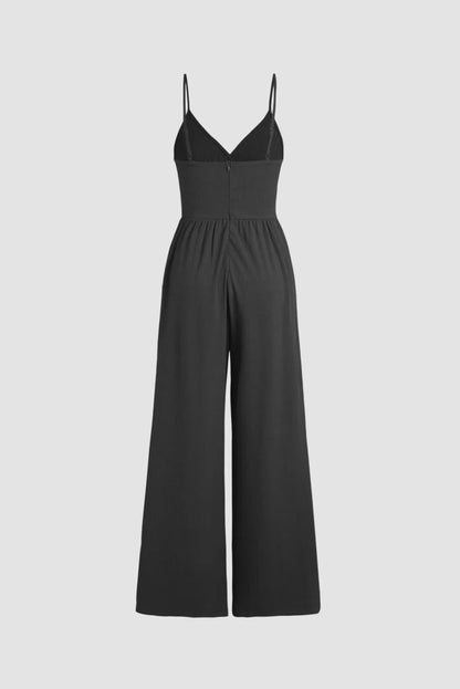 Black Wide Leg High Waist Sexy V Neck Cami Jumpsuit - Chic Meadow Boutique 