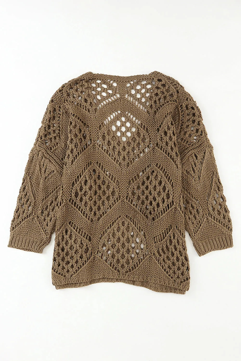 Khaki Hollowed Knit V Neck Dolman Sleeve Sweater - Chic Meadow Boutique 