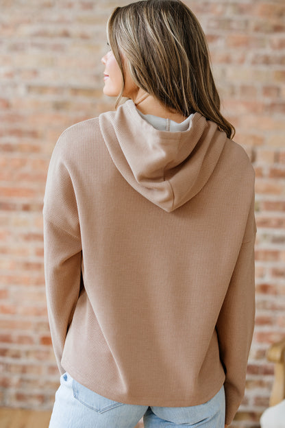 Dark Khaki Thermal Textured Leopard Drawstring Baggy Hoodie