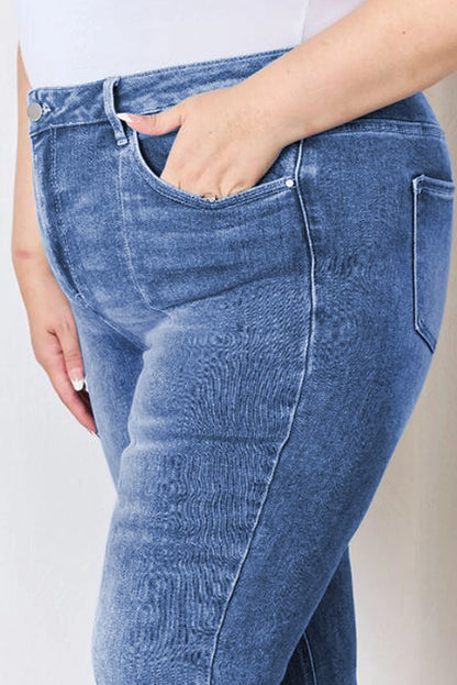 Blue Plus Size Exposed Seam High Waist Flare Jeans - Chic Meadow Boutique 