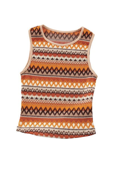 Orange Striped & Geo Jacquard Knit Tank Top - Chic Meadow Boutique 