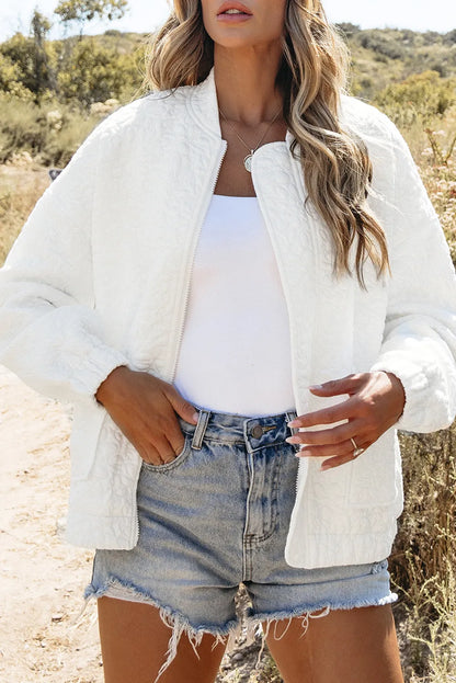 White Floral Quilted Jacket - Chic Meadow Boutique 