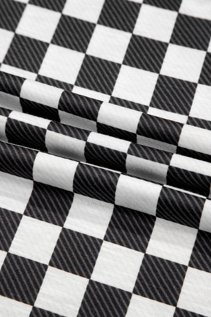 Black Checkerboard T Shirt and High Waist Skorts 2 Piece Outfit