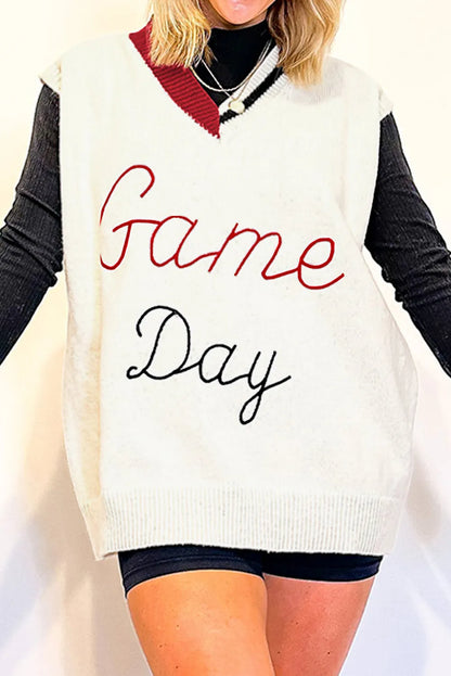 White Vintage Game Day Sweater Vest - Chic Meadow Boutique 