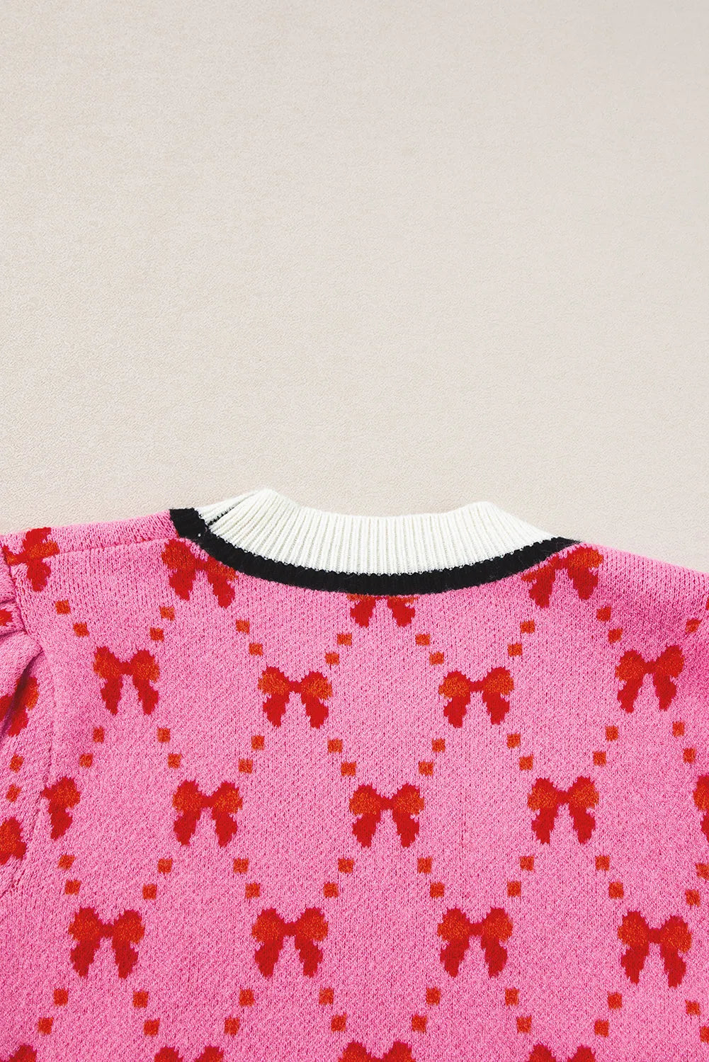 Pink Bow Print Short Sleeve Sweater top - Chic Meadow Boutique 