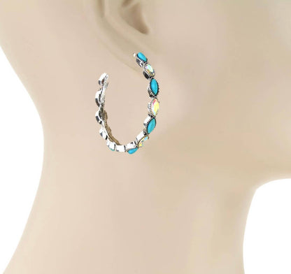 Western Glass Bling Stone Post Hoop Earrings