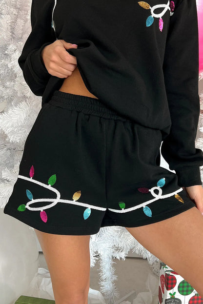 Black Sequin Merry Graphic Pullover and Shorts Outfit - Chic Meadow Boutique 