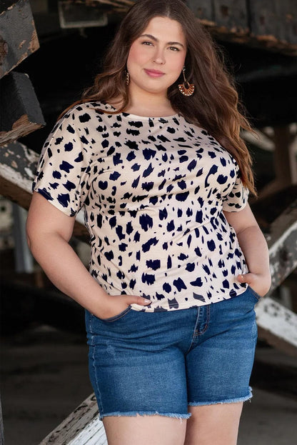 Plus Size/Plus Size Tops/Plus Size Tops & Tees Khaki Leopard Print Twist Open Back Plus Size Top