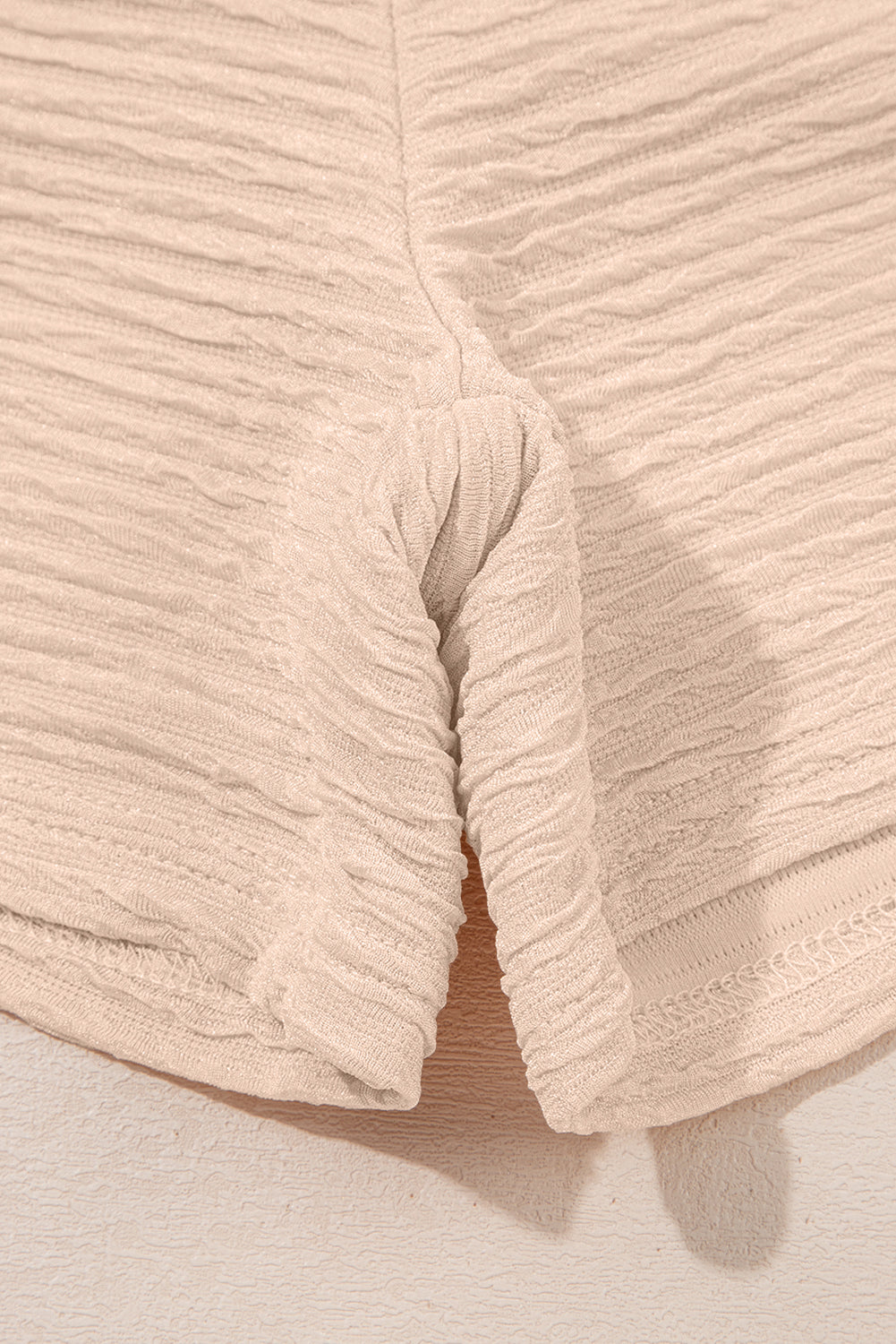 Apricot Textured V Neck T Shirt and Shorts Set