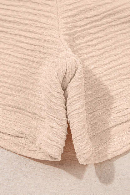 Apricot Textured V Neck T Shirt and Shorts Set