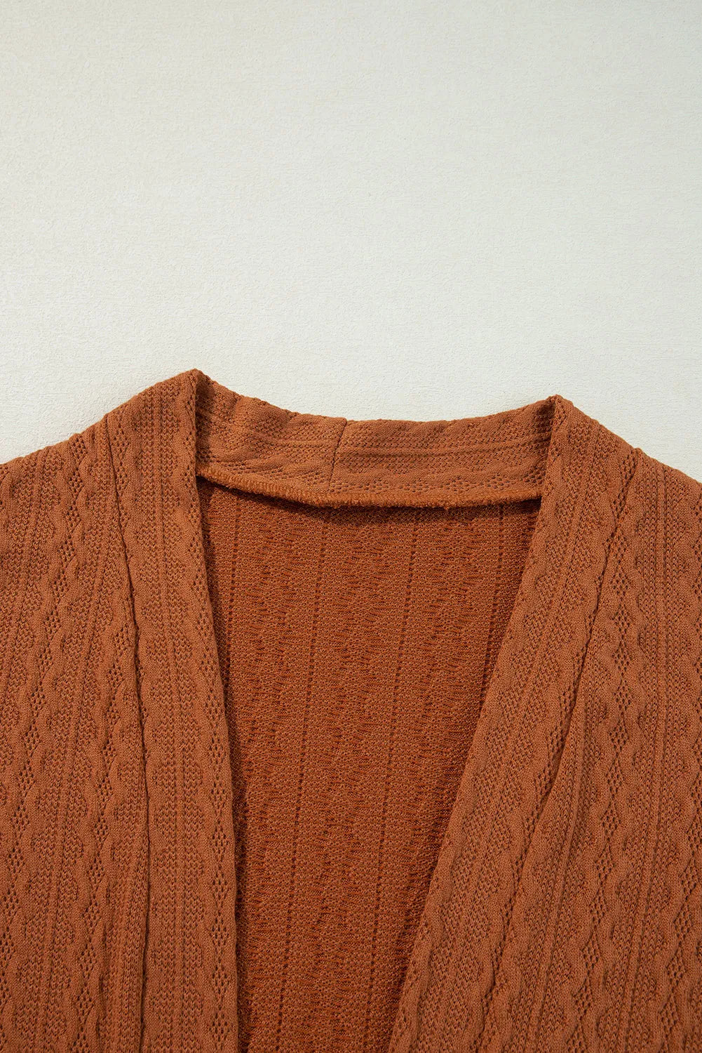 Sweaters & Cardigans/Cardigans Chestnut Textured Knit Side Pockets Open Front Cardigan