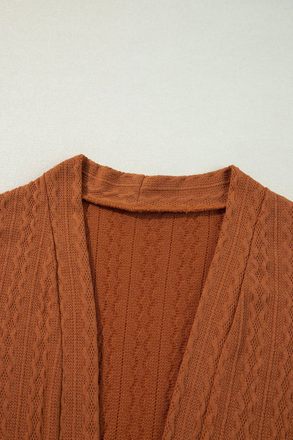 Chestnut Textured Knit Side Pockets Open Front Cardigan - Chic Meadow Boutique 