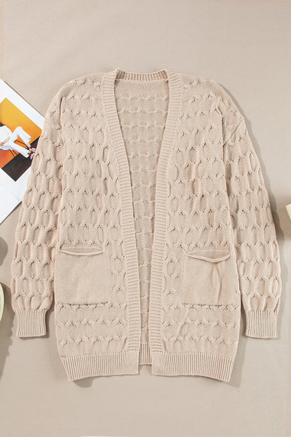 Jet Stream Cable Knit Eyelet Side Pockets Baggy Cardigan - Chic Meadow Boutique 