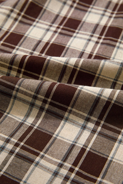 Brown Plaid Long Sleeve Short Shift Mini Dress