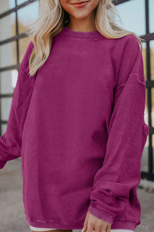 Festival Fuchsia Ribbed Corduroy Oversized Sweatshirt - Chic Meadow Boutique 