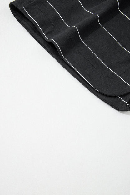 Black Stripe Half Sleeve Tee Drawstring Shorts 2pcs Set