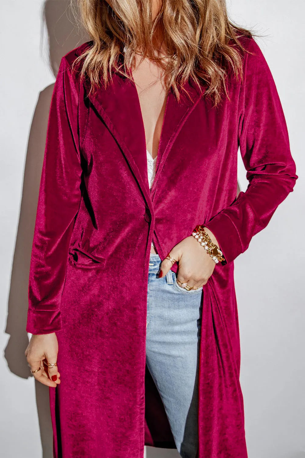 Retro Velvet Long Sleeve Pocket Coat - Chic Meadow Boutique 