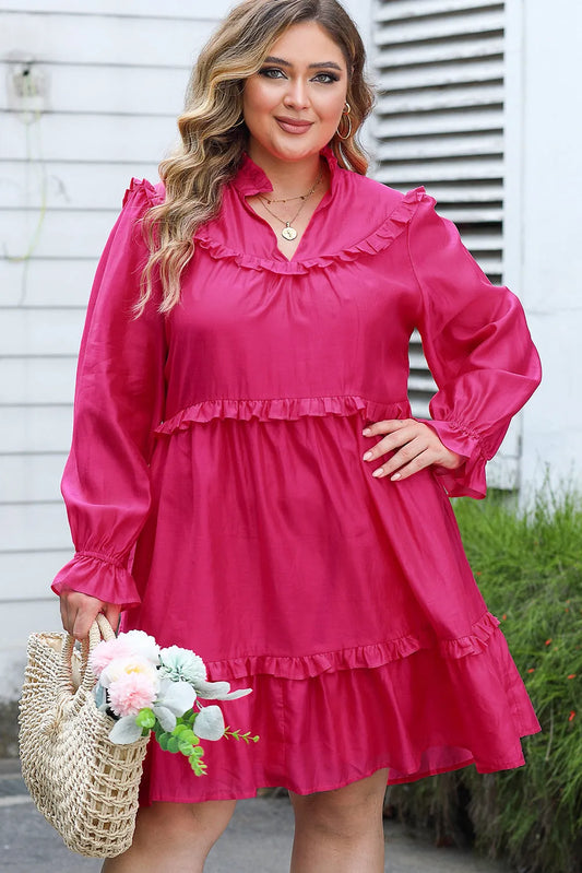 Rose Plus Size Ruffled Bubble Sleeve Dress - Chic Meadow Boutique 