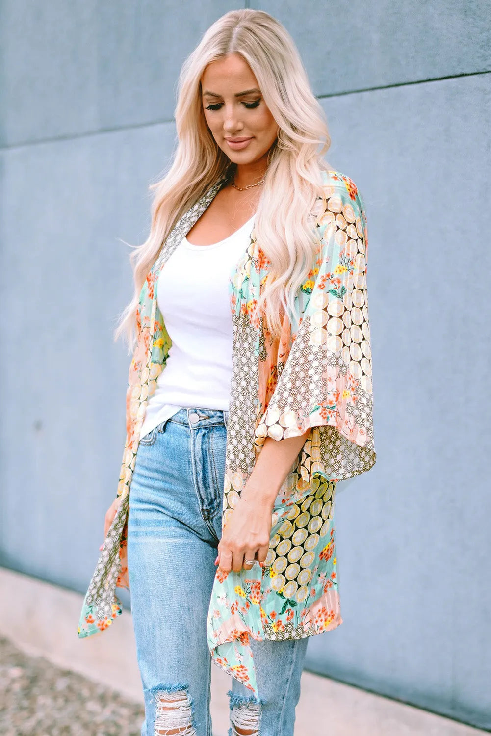 Multicolor Floral Open Sheer Shimmer Kimono - Chic Meadow Boutique 