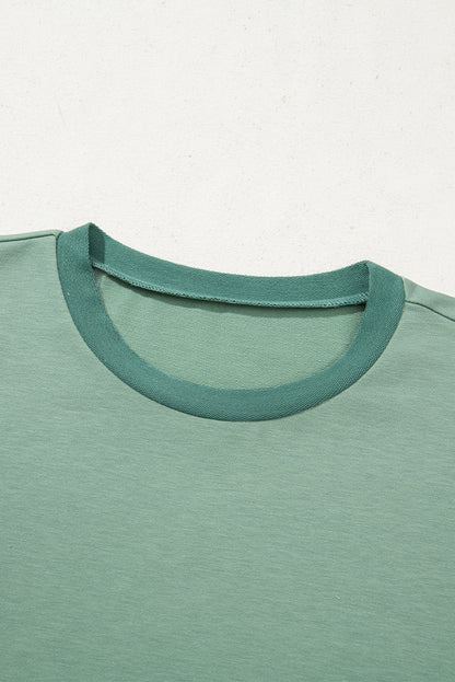 Smoke Green Half Sleeve Raw Seam High Low Side Split Top