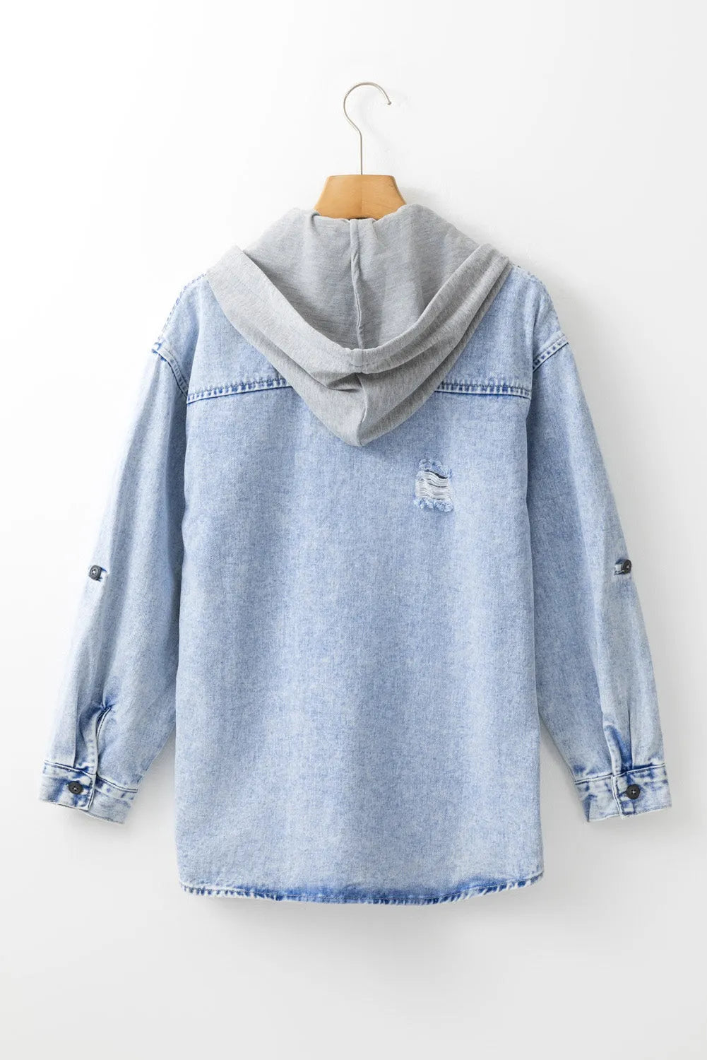 Mist Blue Oversized Contrast Hooded Denim Jacket - Chic Meadow Boutique 