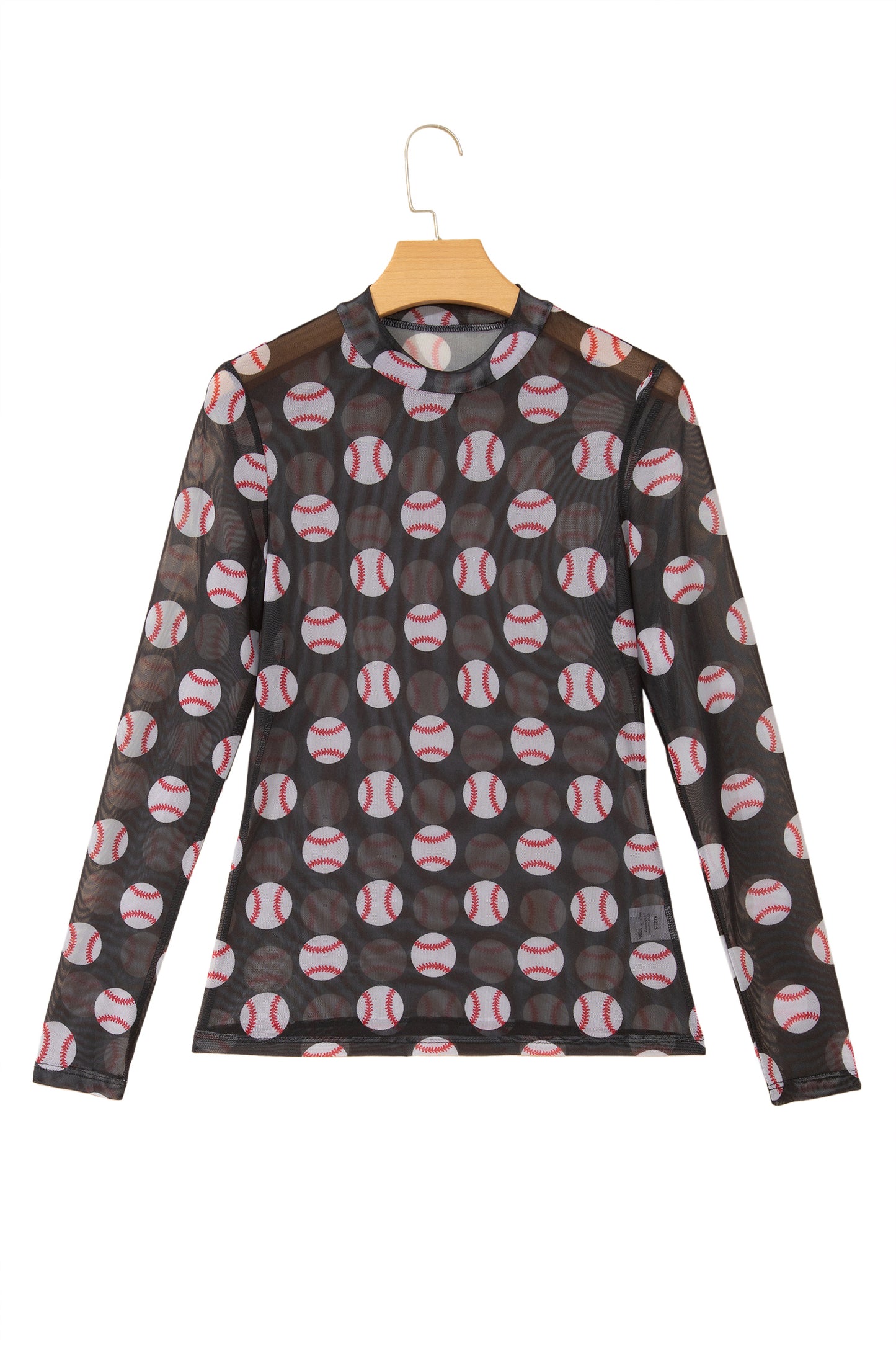 Black Baseball Game Day Sheer Mesh Long Sleeve Top