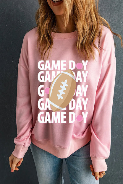 Pink GAME DAY Rugby Football Graphic Pullover Sweatshirt - Chic Meadow Boutique 