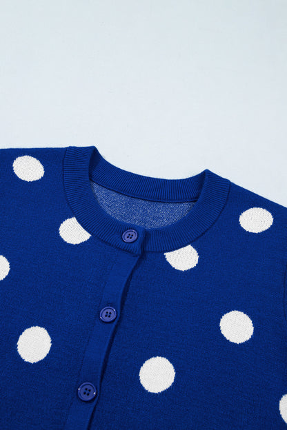 Bluing Casual Polka Dot Button Front Long Sleeve Sweater Cardigan