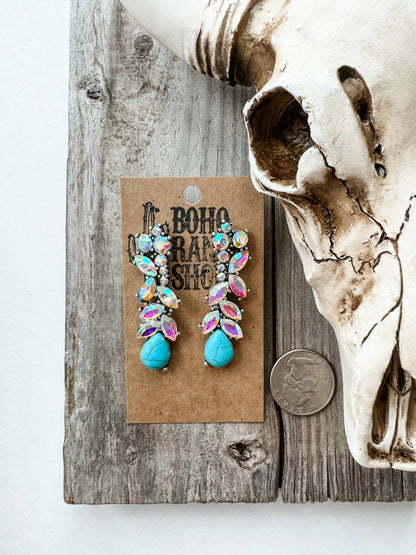 Western Flower Stone Drop Stud Earrings - Chic Meadow Boutique 