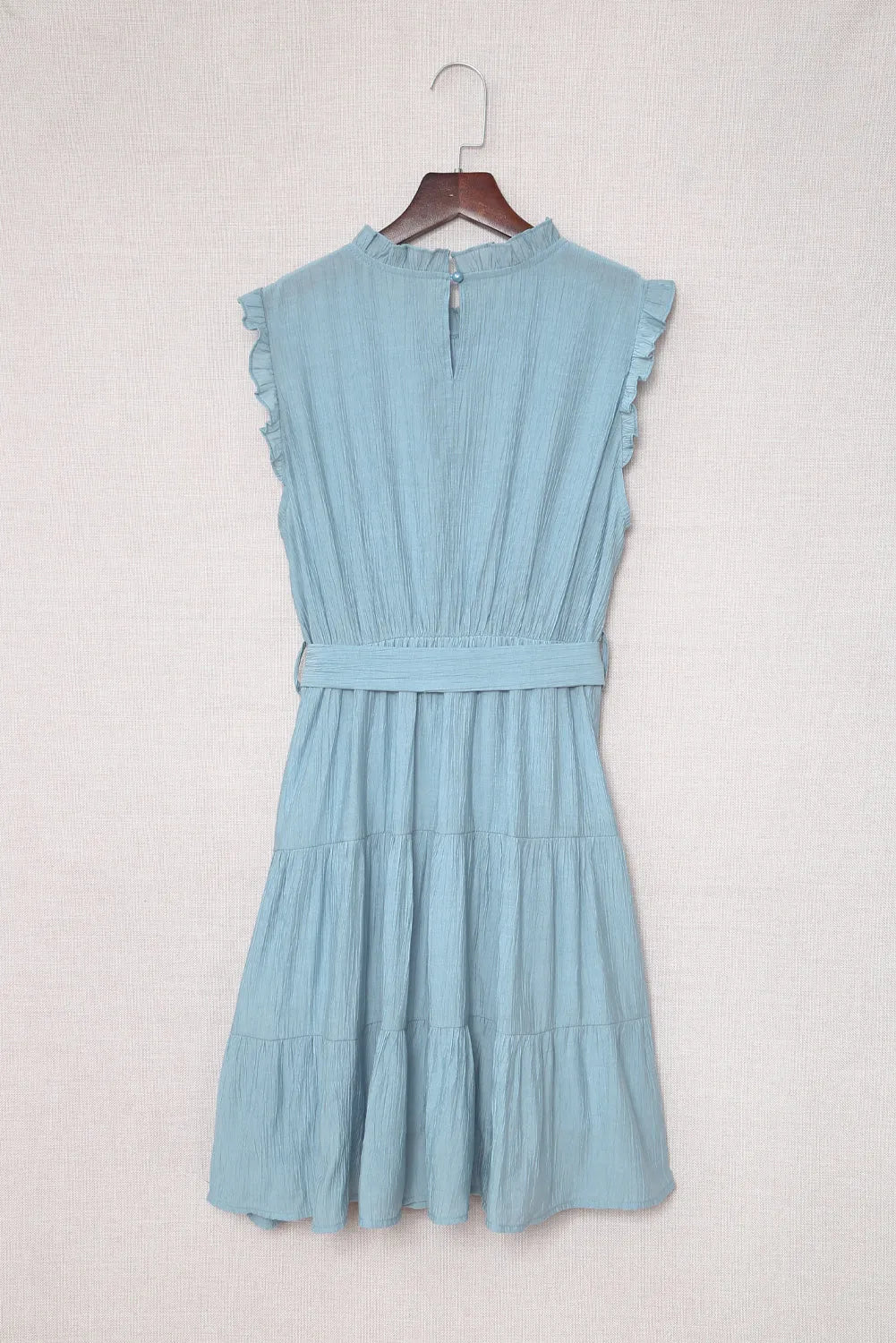 Sky Blue Frilled Neck Sleeveless Tiered Tulle Dress - Chic Meadow Boutique 