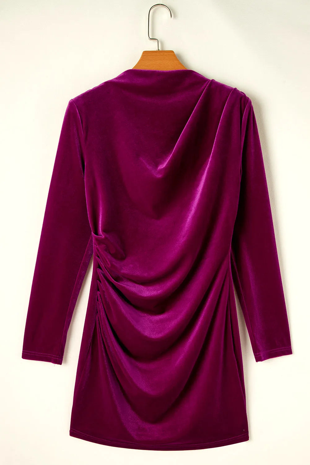 Pitaya Pink Velvet Mock Neck Ruched Long Sleeve Bodycon Dress - Chic Meadow Boutique 