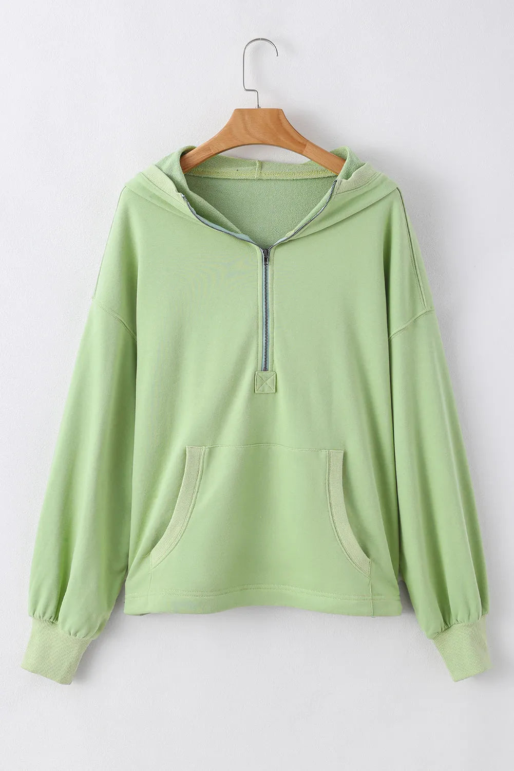 Smoke Green Solid Kangaroo Pocket Half Zipper Oversized Hoodie - Chic Meadow Boutique 