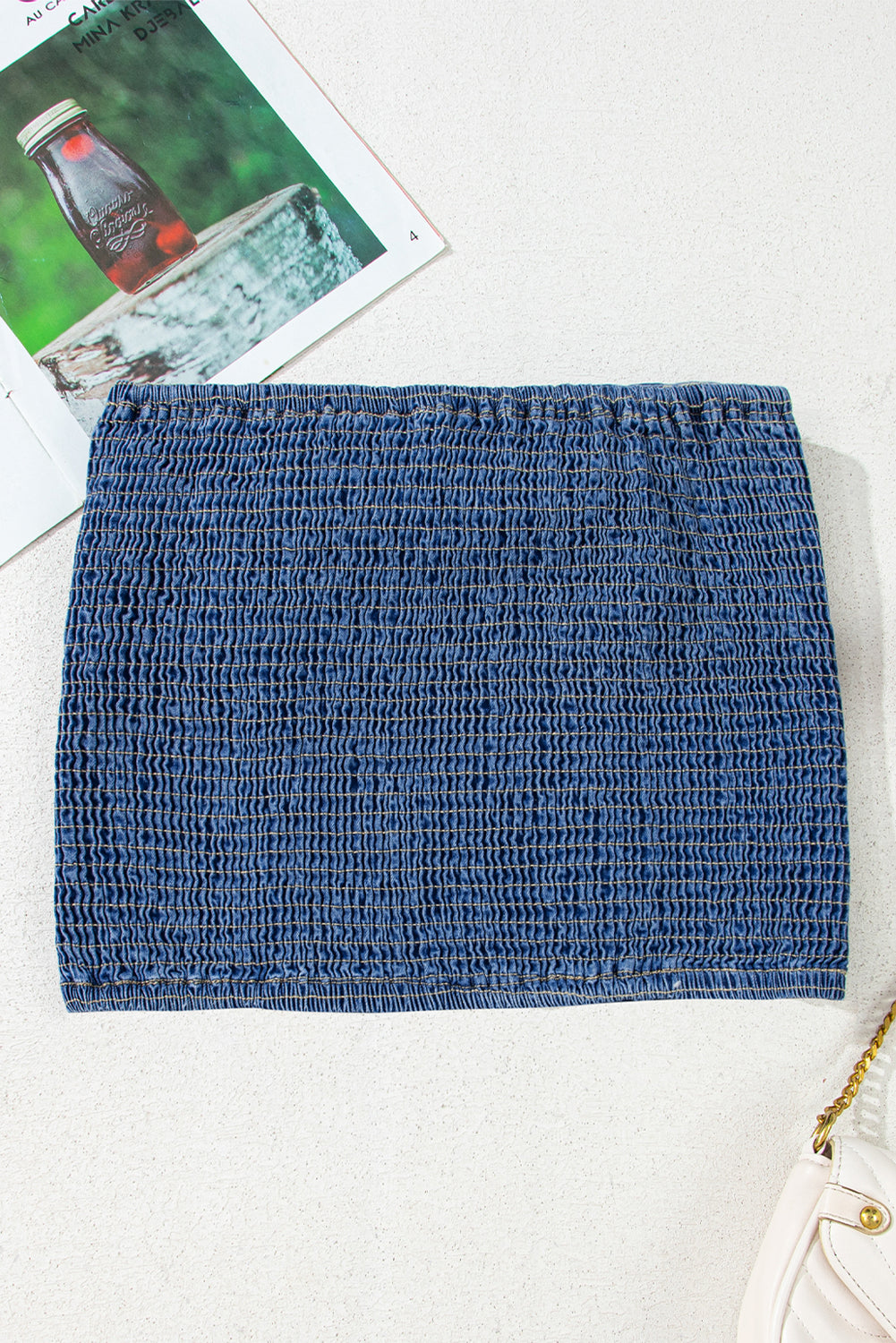 Sail Blue Vintage Bow Front Smocked Back Denim Tube Top