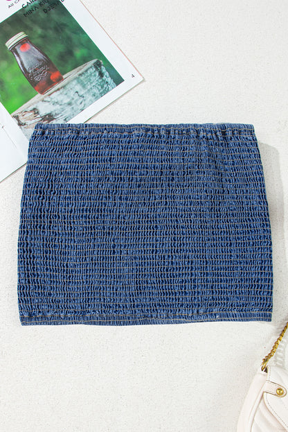 Sail Blue Vintage Bow Front Smocked Back Denim Tube Top