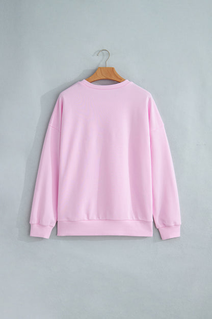 Pink Patchwork Stars Plaid Unique Floral Letters Baggy Sweatshirt