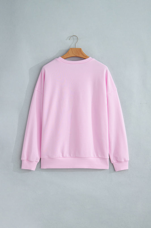 Pink Patchwork Stars Plaid Unique Floral Letters Baggy Sweatshirt
