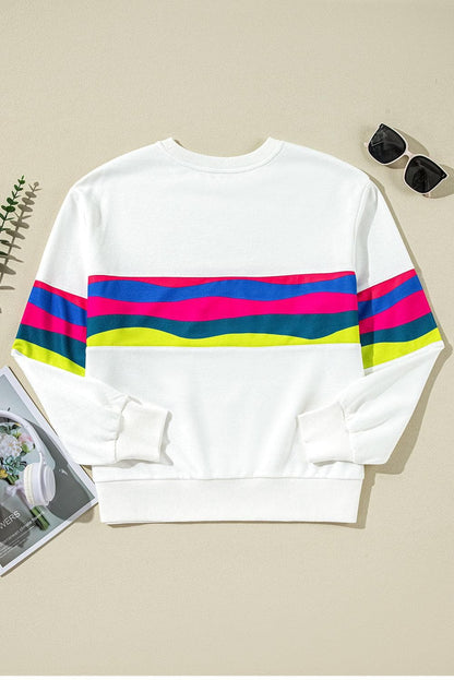 Tops/Long Sleeve Tops White Colorful Striped Accent Long Sleeve T Shirt