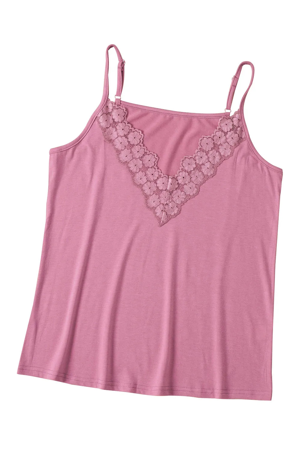 Pink Lace Splicing V Neck Cami Top - Chic Meadow Boutique 