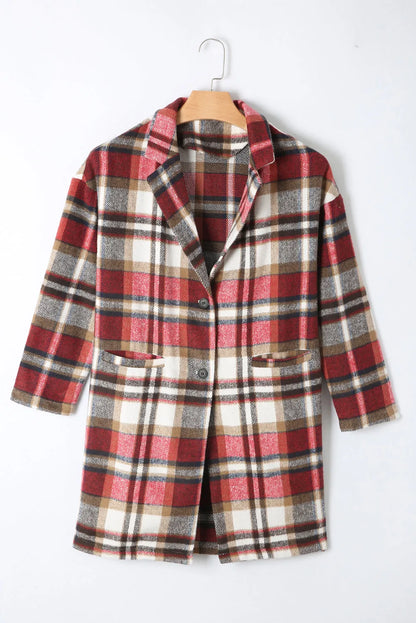 Fiery Red Plaid Button Up Lapel Jacket - Chic Meadow Boutique 