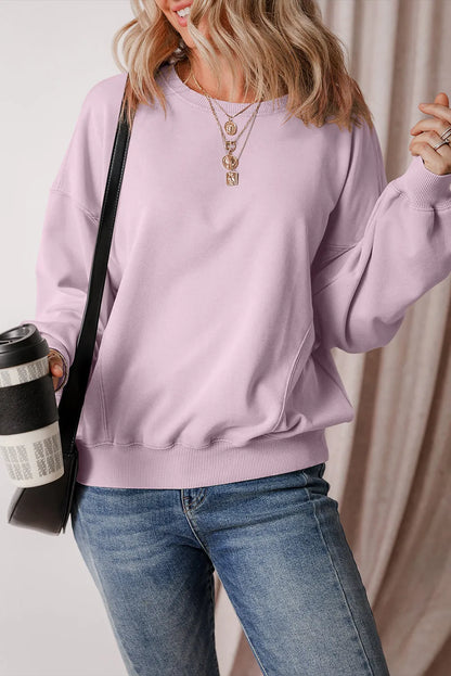 Orchid Petal Exposed Seam Batwing Sleeve Drop Shoulder Sweatshirt - Chic Meadow Boutique 