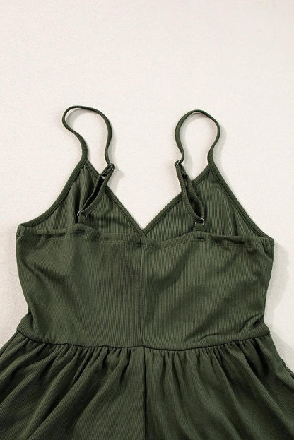 Bottoms/Jumpsuits & Rompers Moss Green Spaghetti Straps Cinched Waist Ribbed Romper