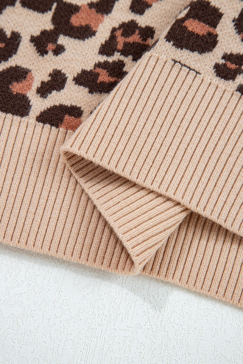 Khaki Leopard Print High Neck Shift Mini Sweater Dress