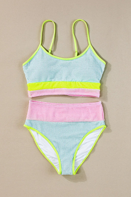 Beau Blue Color Block High Waisted Sexy Bikini Set - Chic Meadow Boutique 