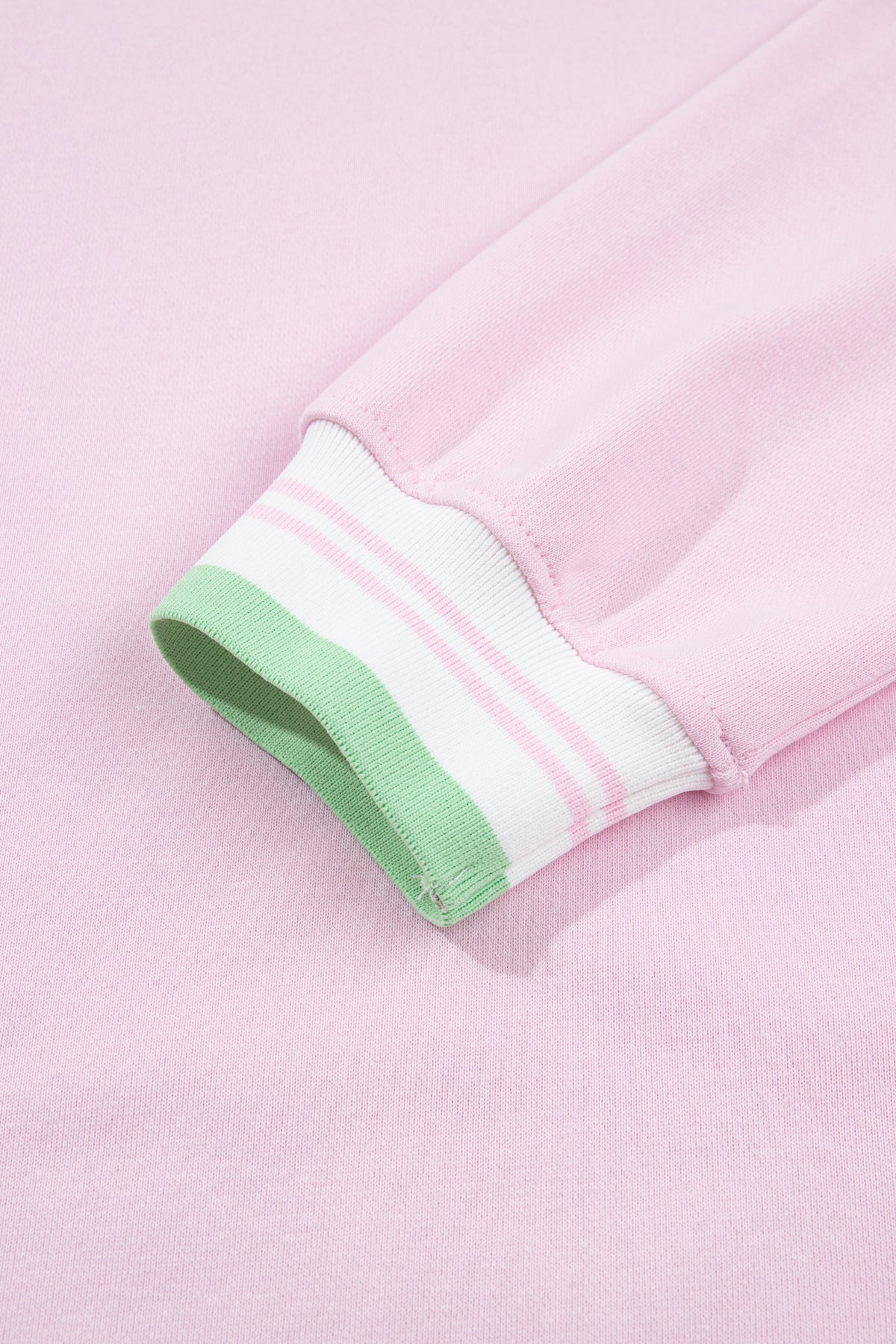 Light Pink Contrast Striped Trim Baggy Pullover Sweatshirt