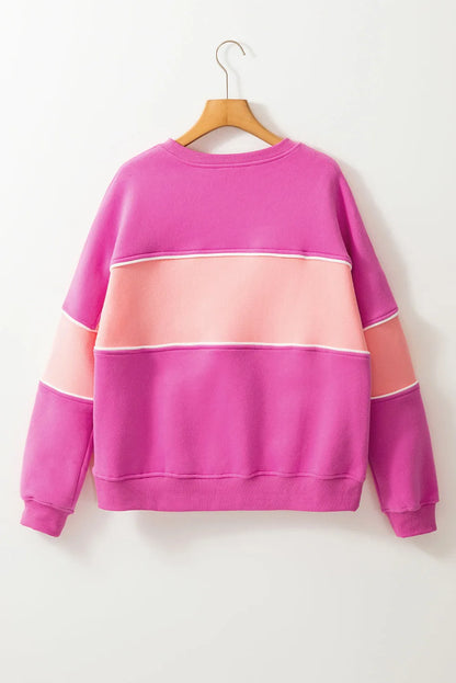 Sachet Pink Colorblock Patchwork Drop Shoulder Ribbed Trim Sweatshirt - Chic Meadow Boutique 