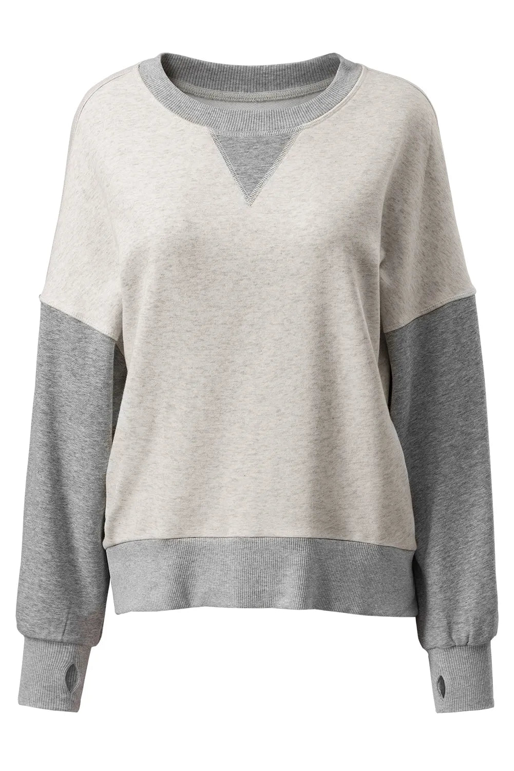 Light Grey Color Block Thumbhole Sleeve Drop Shoulder Sweatshirt - Chic Meadow Boutique 