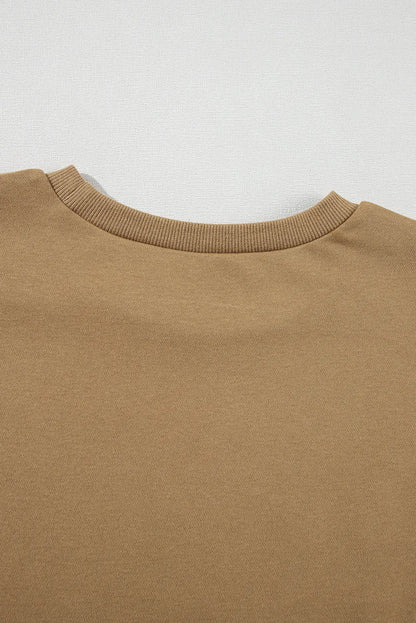 Brown Solid O Neck High Low Hem Pullover Sweatshirt - Chic Meadow Boutique 