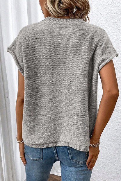 Gray Crew Neck Center Seamed Short Sleeve Sweater - Chic Meadow Boutique 