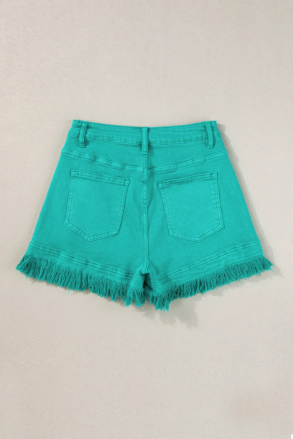 Turquoise Frayed Edge Mid Rise Denim Shorts - Chic Meadow Boutique 