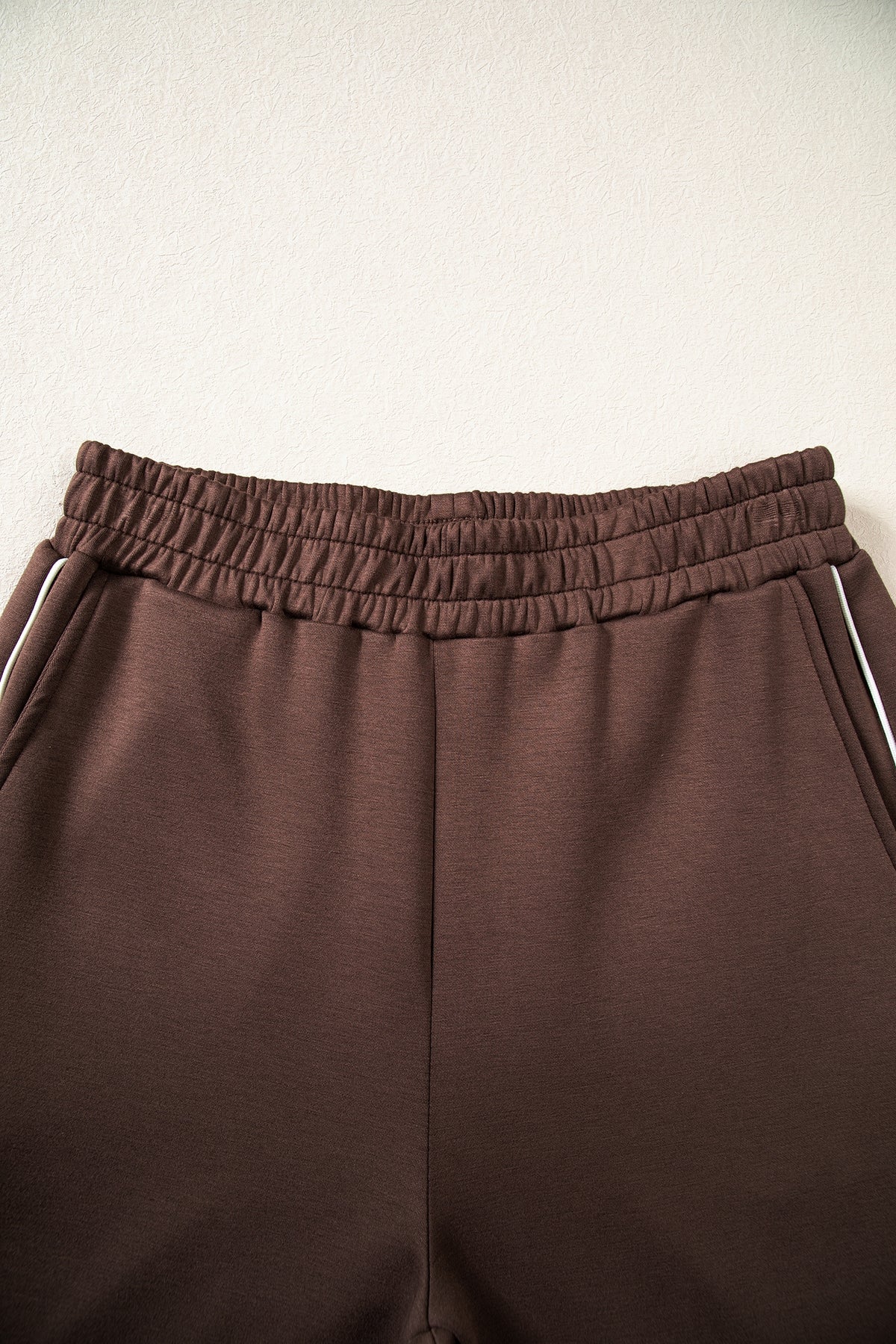 Coffee Sporty Piping Trim Mock Neck Pullover Relaxed 2pcs Pant Set
